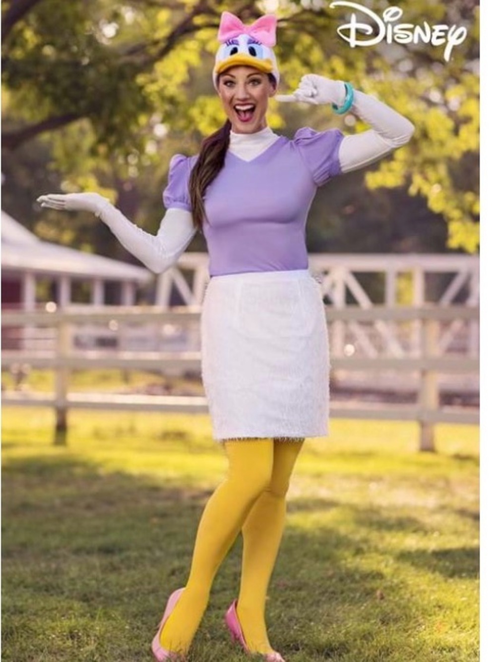 Disney Daisy Duck Purple Hat with Yellow Brim and Pink Bow